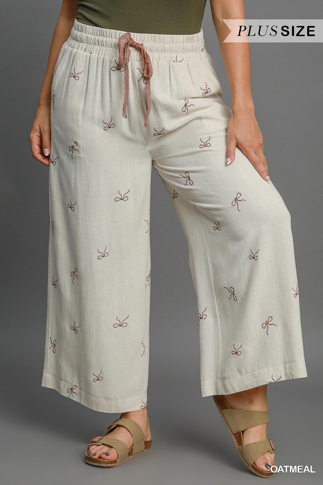 Linen pants with ribbons (cream)