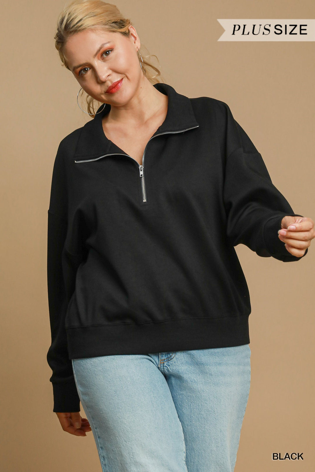 Haut demi-zip luxeknit - Noir - 100% extensible