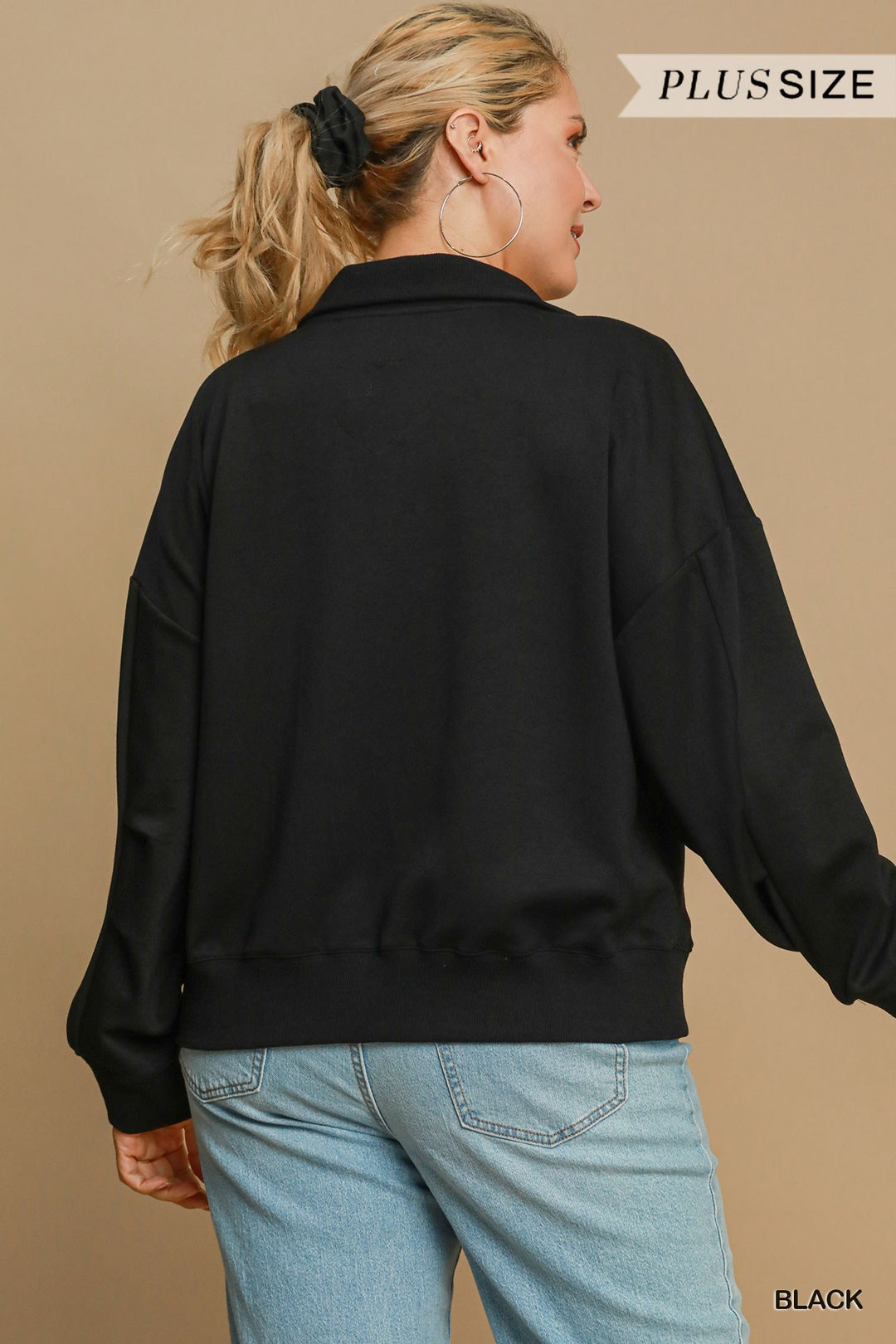 Haut demi-zip luxeknit - Noir - 100% extensible