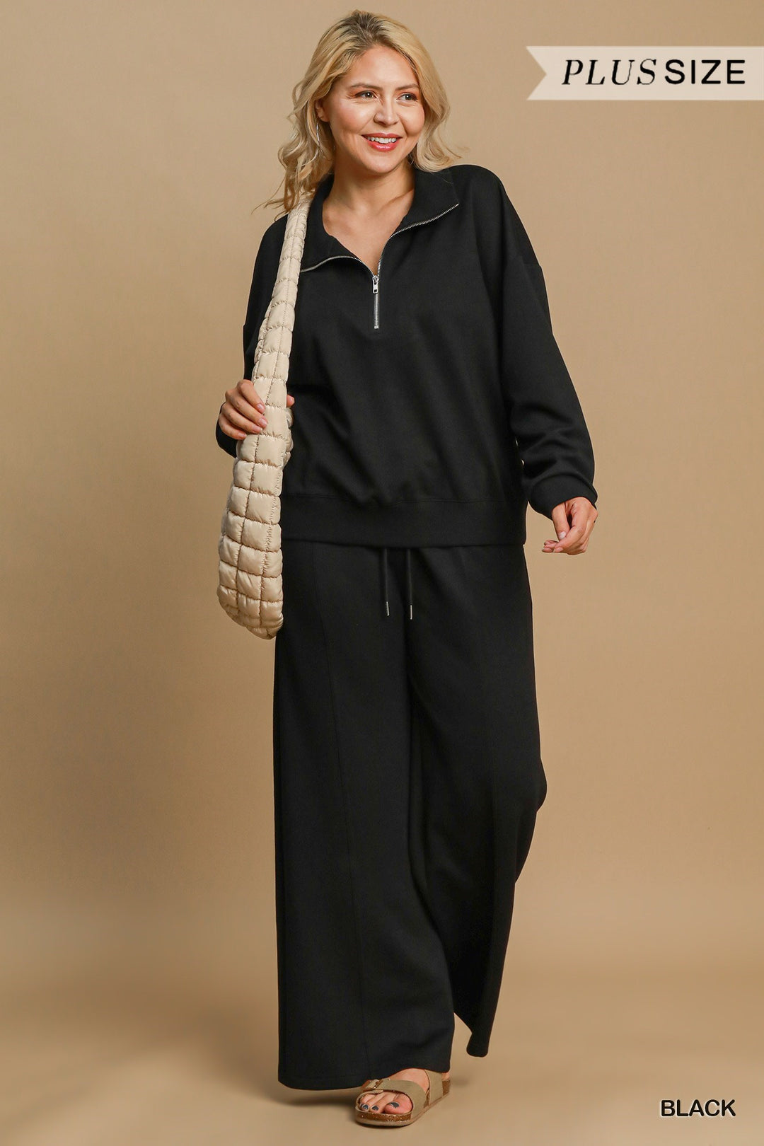 Haut demi-zip luxeknit - Noir - 100% extensible