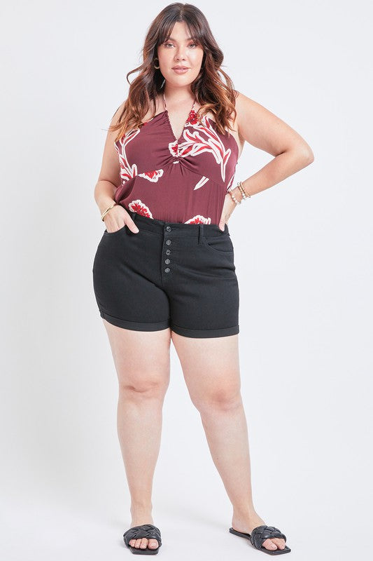 Short en jean noir à 5 boutons