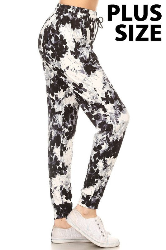 TAILLE HAUTE - Jogger pyjama - Floral  noir/gris