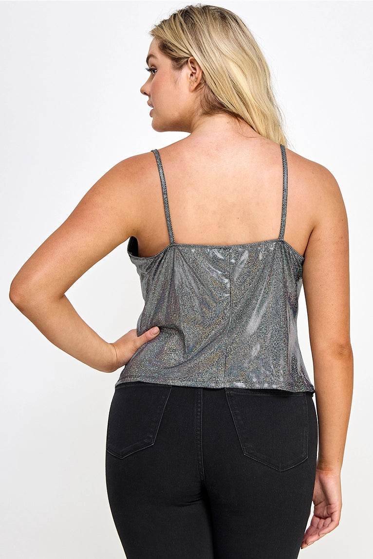 Camisole métallisée à encolure drapée