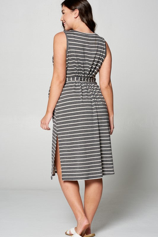 Robe midi rayée - Anthracite