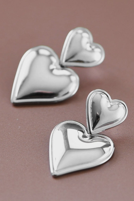 Boucles d’oreilles doubles cœurs argentés - Stainless Steel