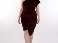 Robe extensible en velour à épaule dénudée (bourgogne)