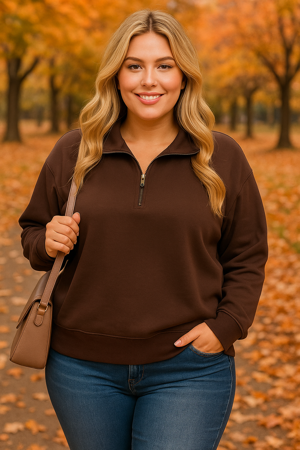 Haut demi-zip luxeknit - Brownie - 100% extensible