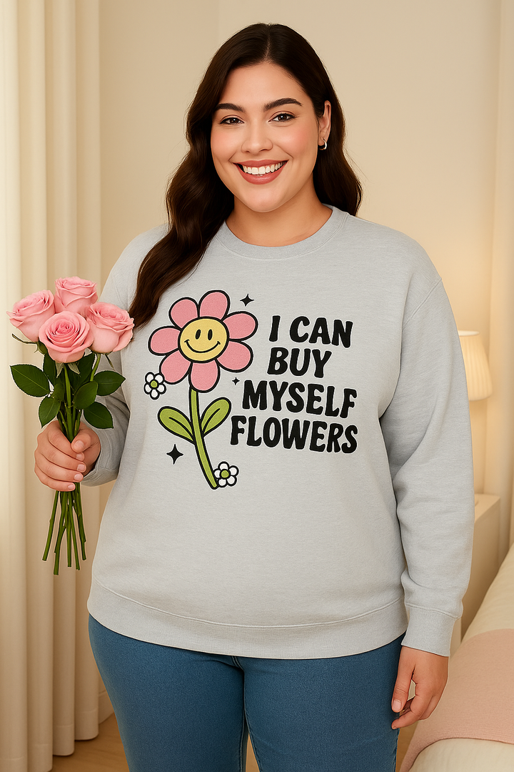 Coton ouaté ''I can buy myself flowers'' (gris pâle)