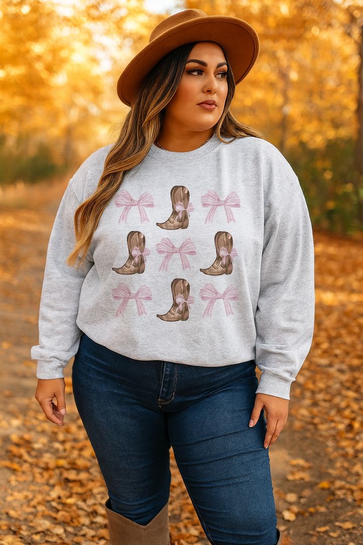Crew neck "Boots & ribbons '' (light gray)
