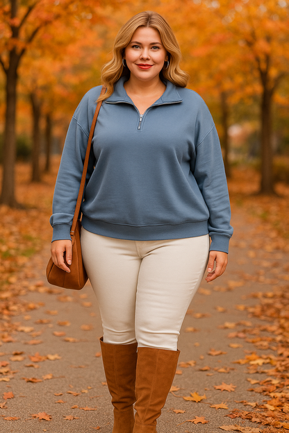 Haut demi-zip luxeknit - Bleu gris - 100% extensible