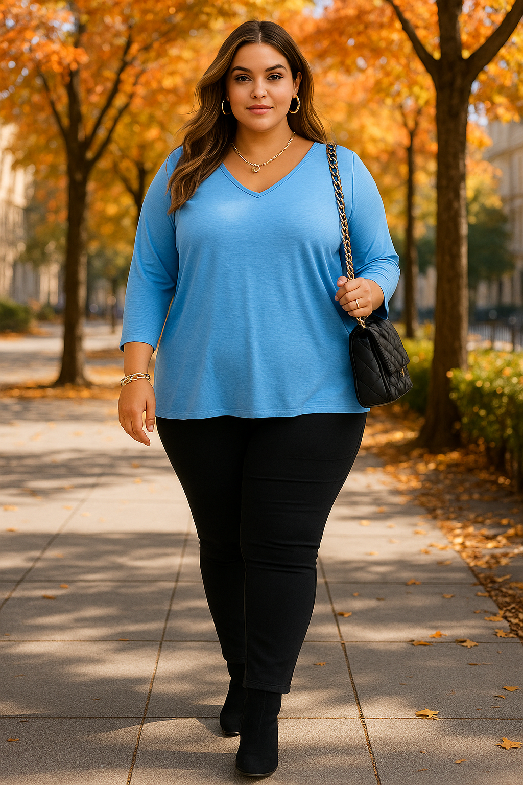 Haut classique infroissable - Bleu poudre - 100% extensible