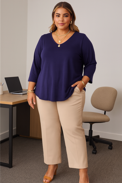 Wrinkle-free basic top 3/4 sleeve - Navy