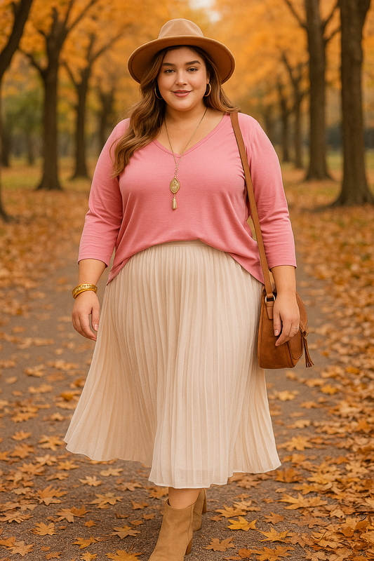Wrinkle-free basic top 3/4 sleeve - light pink