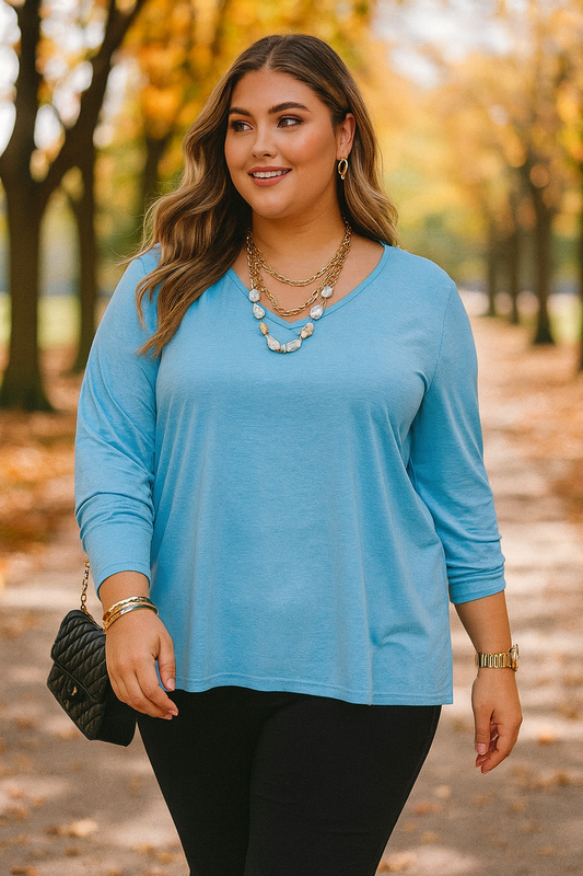 Wrinkle-free basic top 3/4 sleeve - powder blue