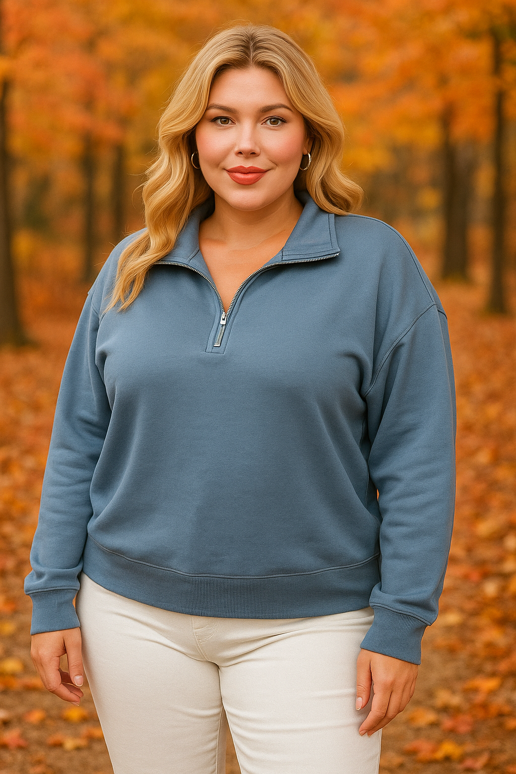 Haut demi-zip luxeknit - Bleu gris - 100% extensible