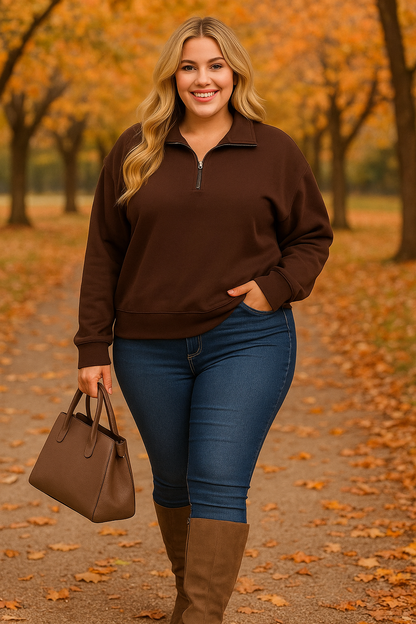 Haut demi-zip luxeknit - Brownie - 100% extensible