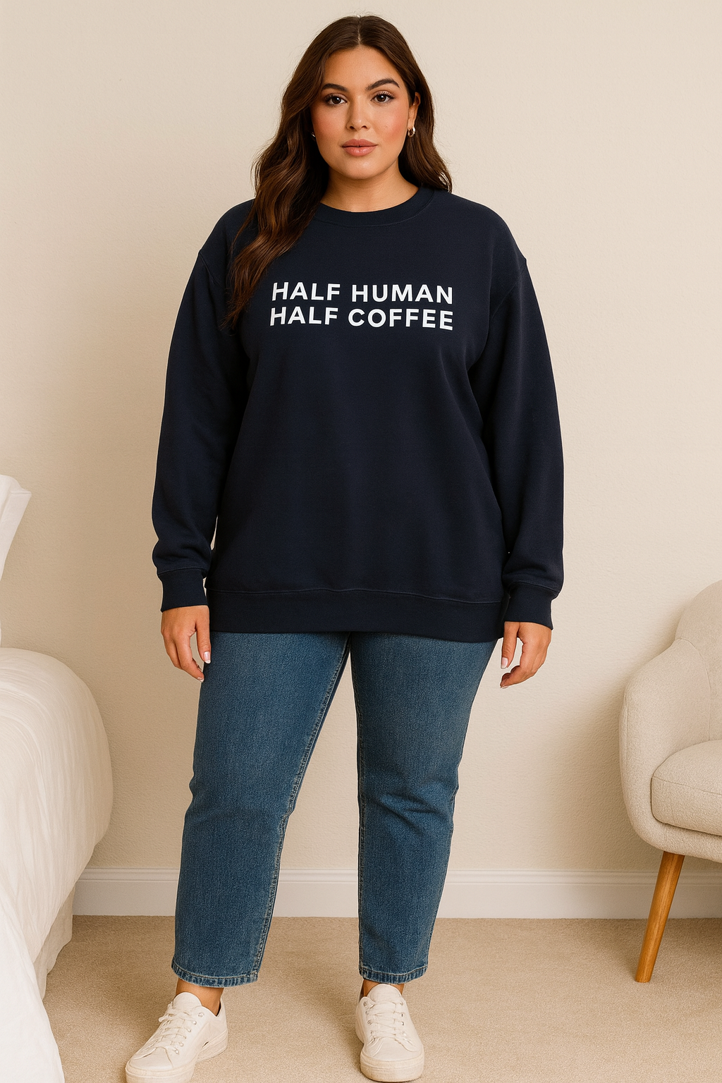 Crew neck "Half Human, Half Coffee '' (navy)