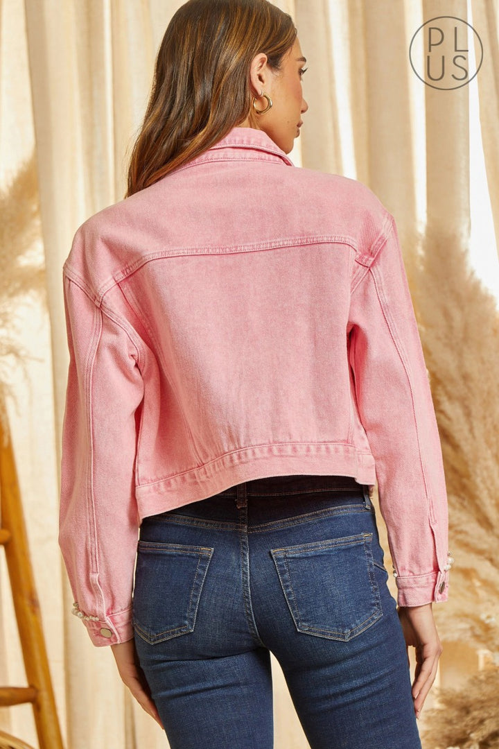 Veste en jean rose avec perles