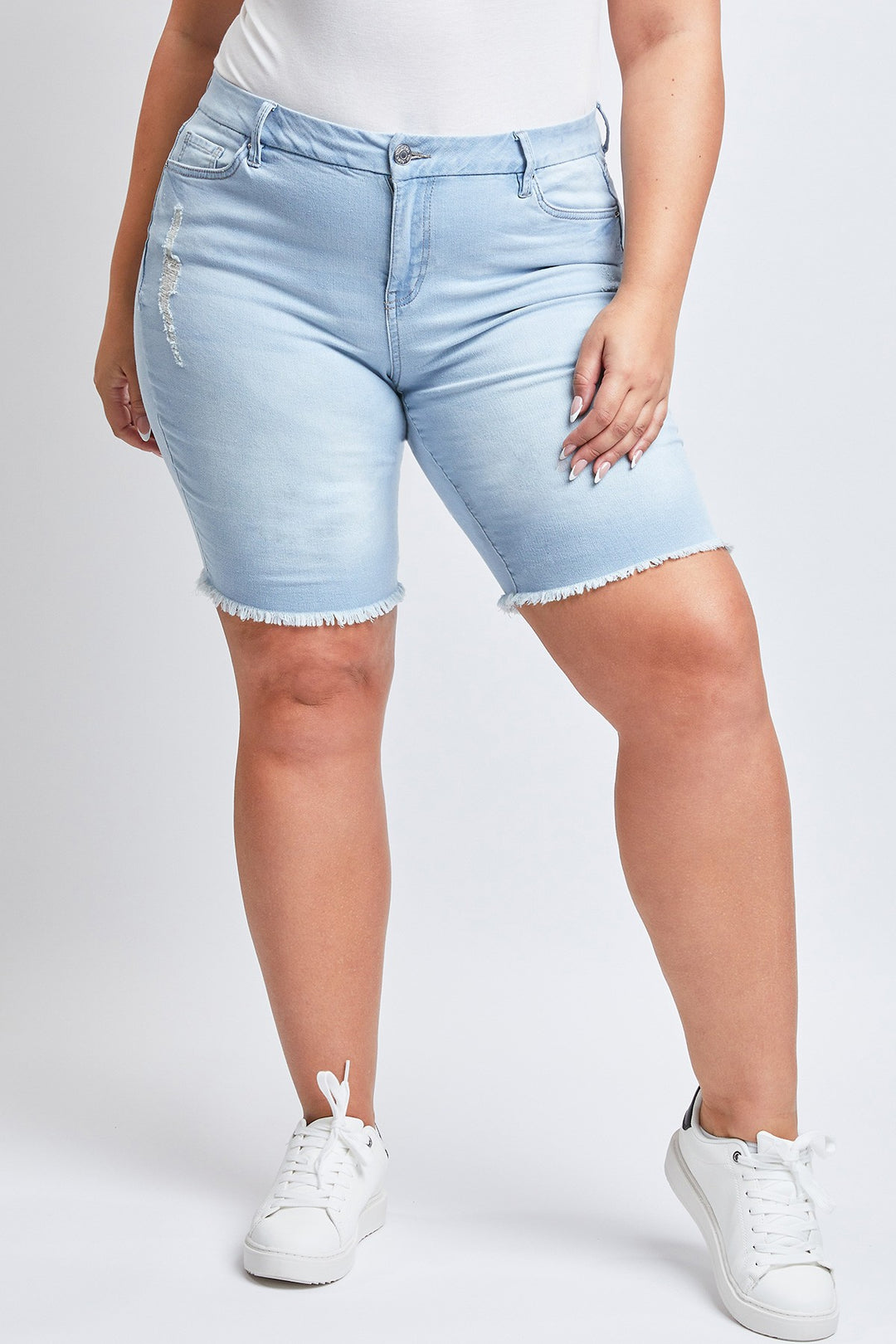 Bermuda à effet usé - Bleu pâle