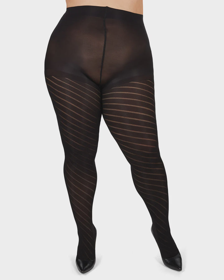 Spiral opaque pantyhose (black)